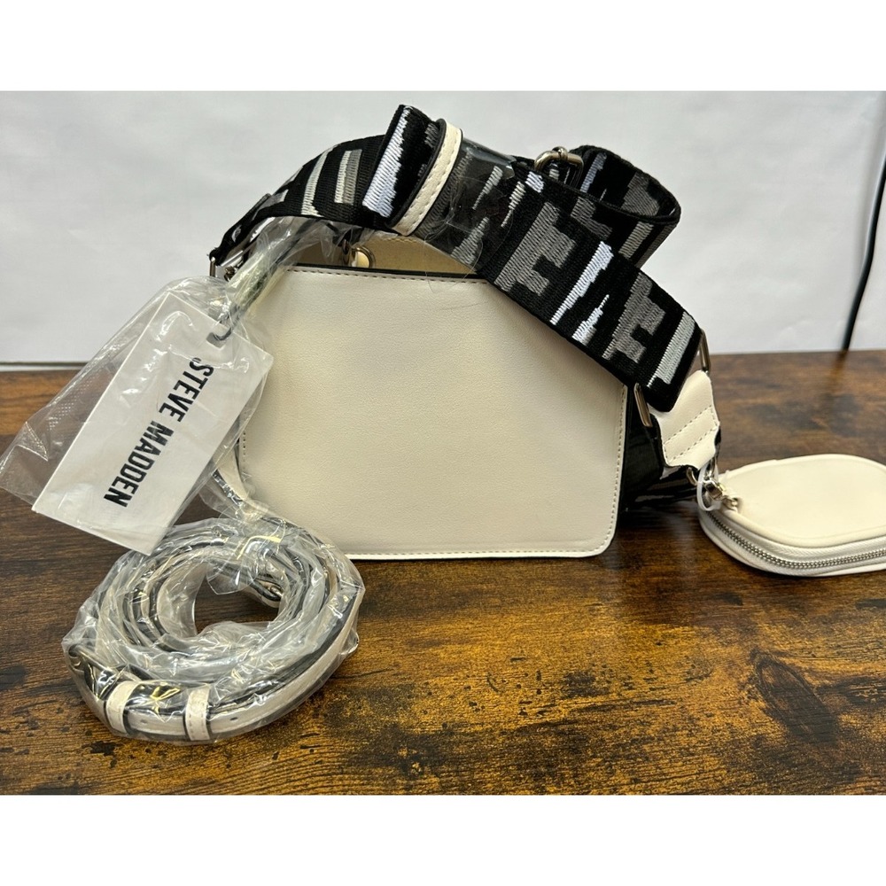 Steve Madden Bevelyn Mini Crossbody Bag w/ Logo Strap & Pouch One Size Vanilla - Picture 15 of 16